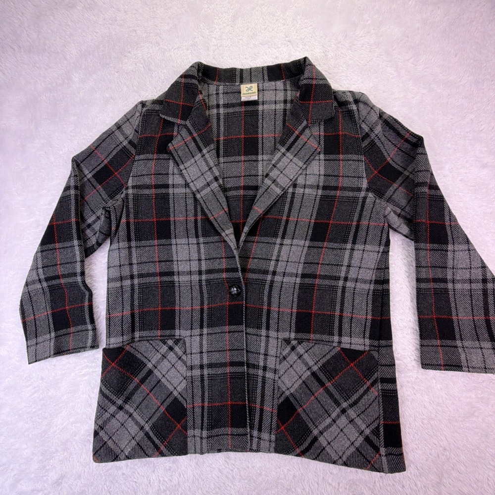 Vintage Haband  Black, Gray, & Red Plaid Blazer Women's Medium Made in USA